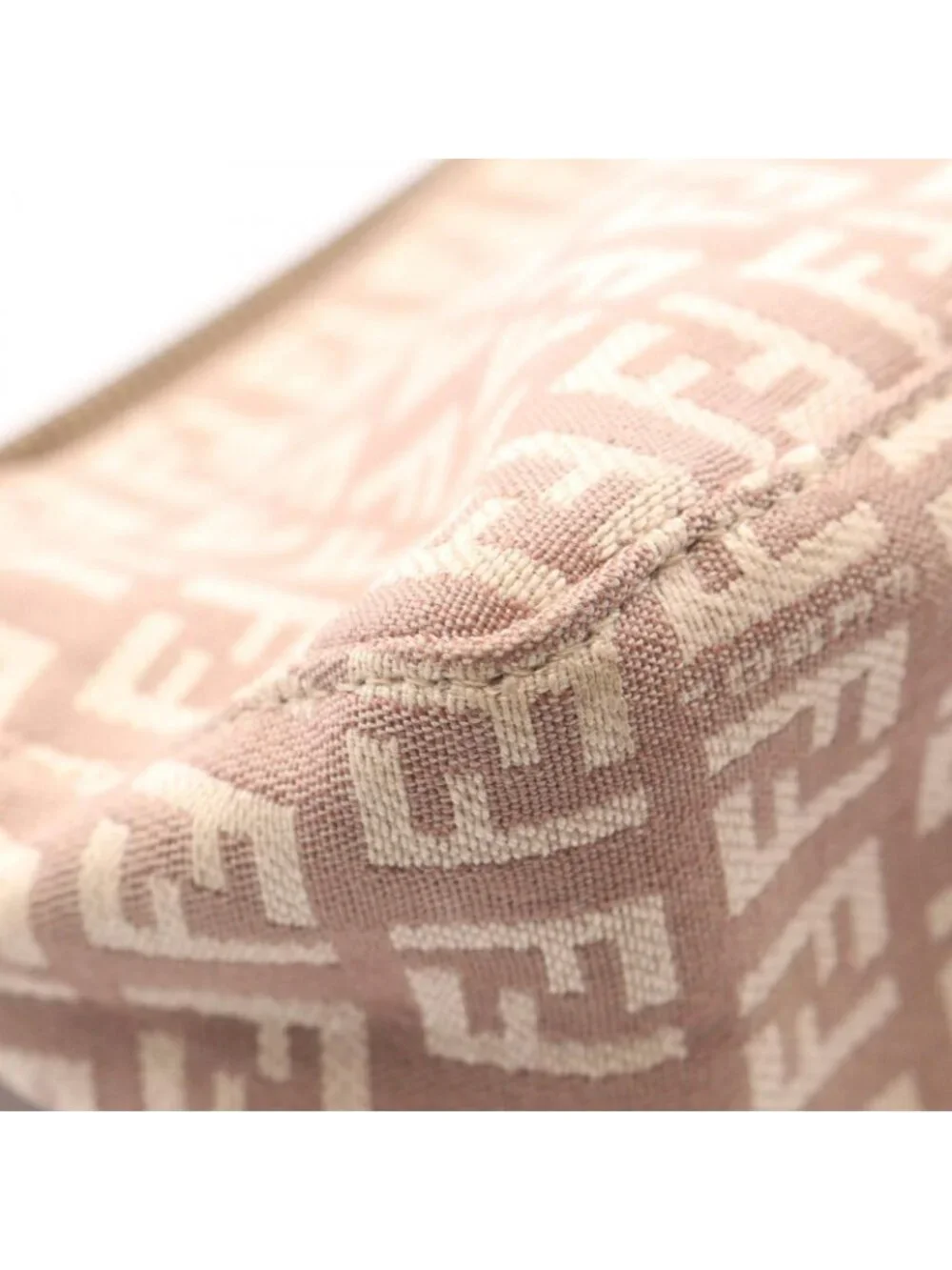 Fendi Handbag Zucchino Pouch Pink Beige Canvas Leather